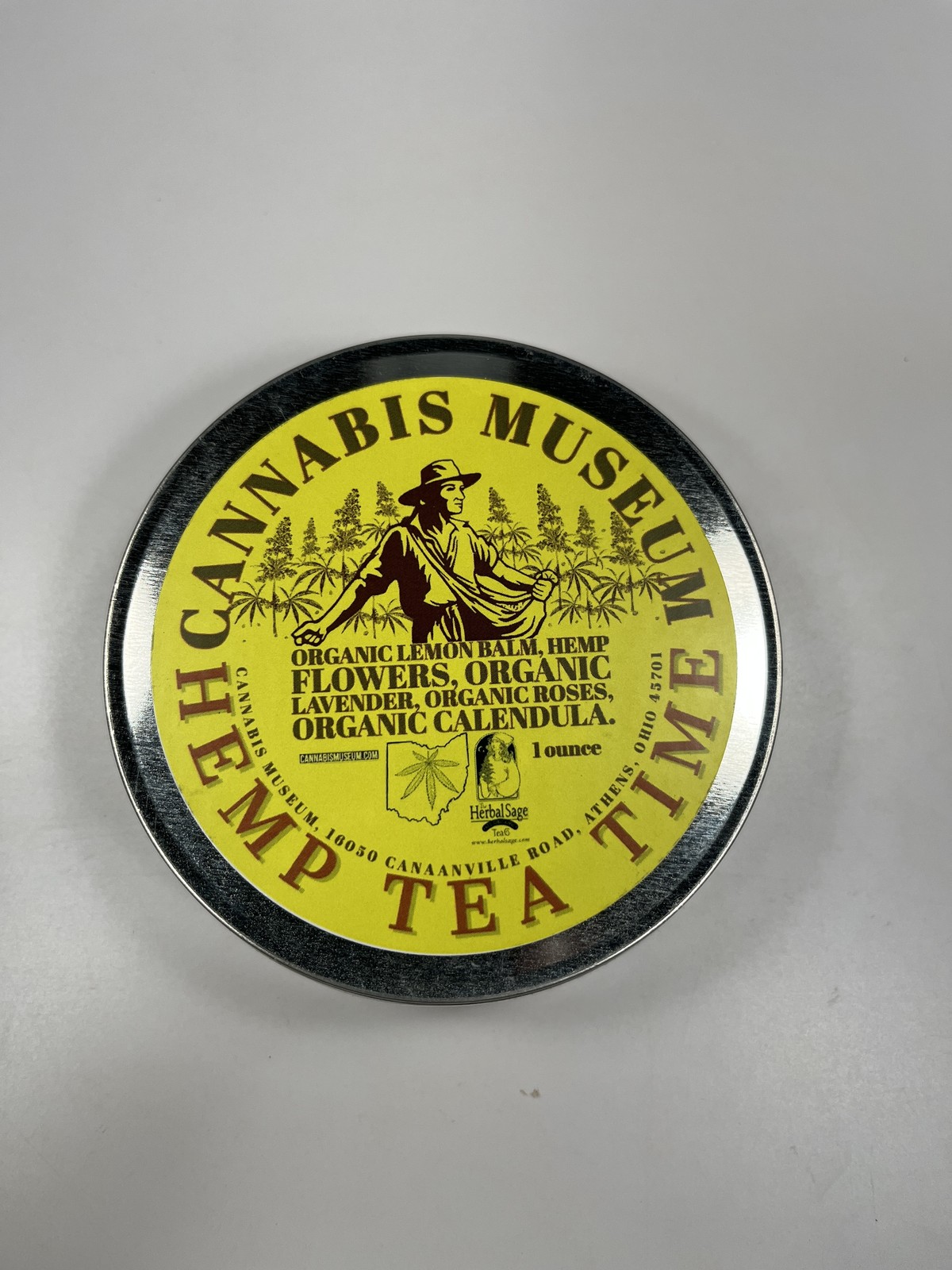 Organic Hemp Tea 1 ounce Cannabis Museum Tin Loose Hot Tea Cold Brew in Tin