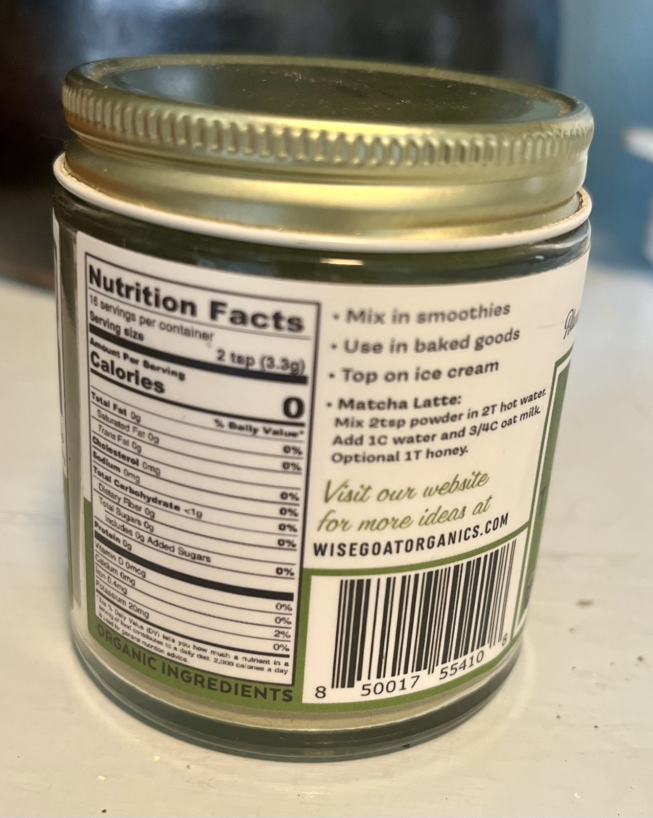 WISE GOAT Turkey Tail Matcha Superfood Organics Sugar Free 1.95oz (55g)