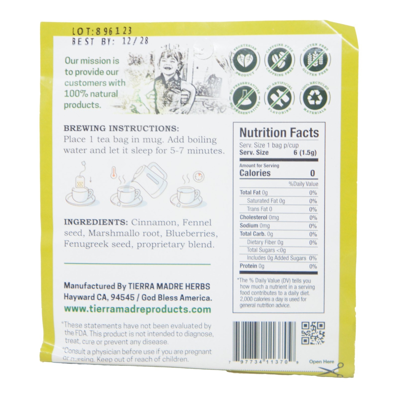 Tierra Madre Diabeti-S Herbal Supplement Tea 1.5g (3 Pack – 18 Tea Bag)