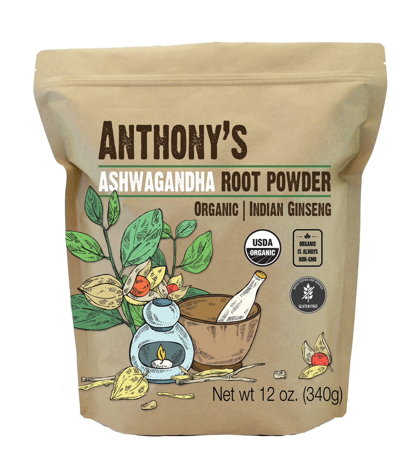 Anthony’s Organic Ashwagandha Powder, 12 oz, Batch 12 Ounce (Pack of 1)