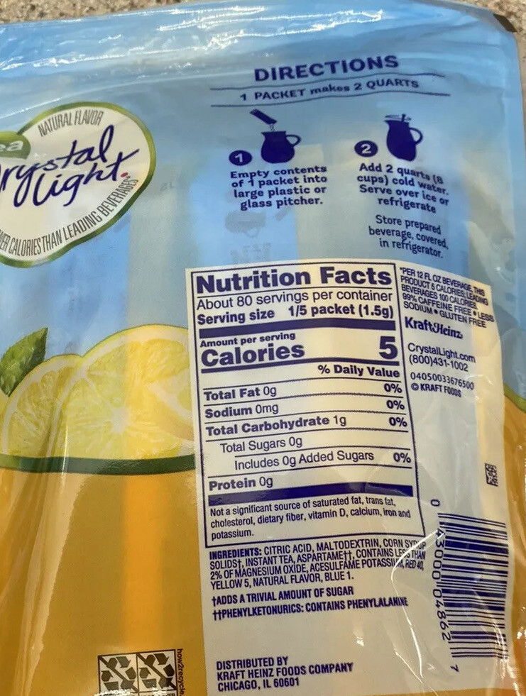 Crystal Light Lemon Iced Tea Drink Mix Made with Black Tea -16 Packets- (3 PACK)
