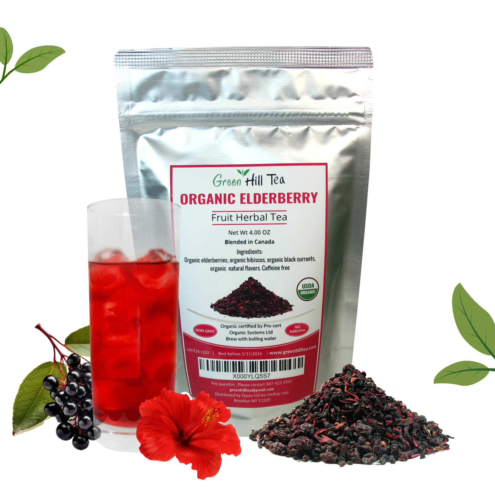 Organic Elderberry Fruit Herbal Tea Immune system boost Hot or Iced Tea 4 OZ