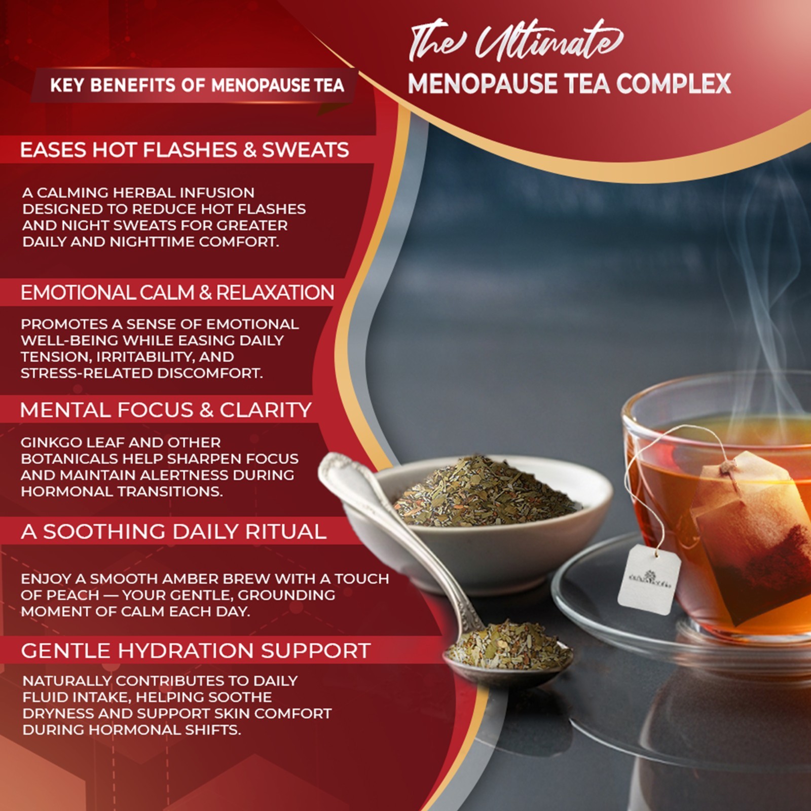 Golden Herbs Menopause Wellness Tea 30 Caffeine-Free Tea Bags Soothing Blend