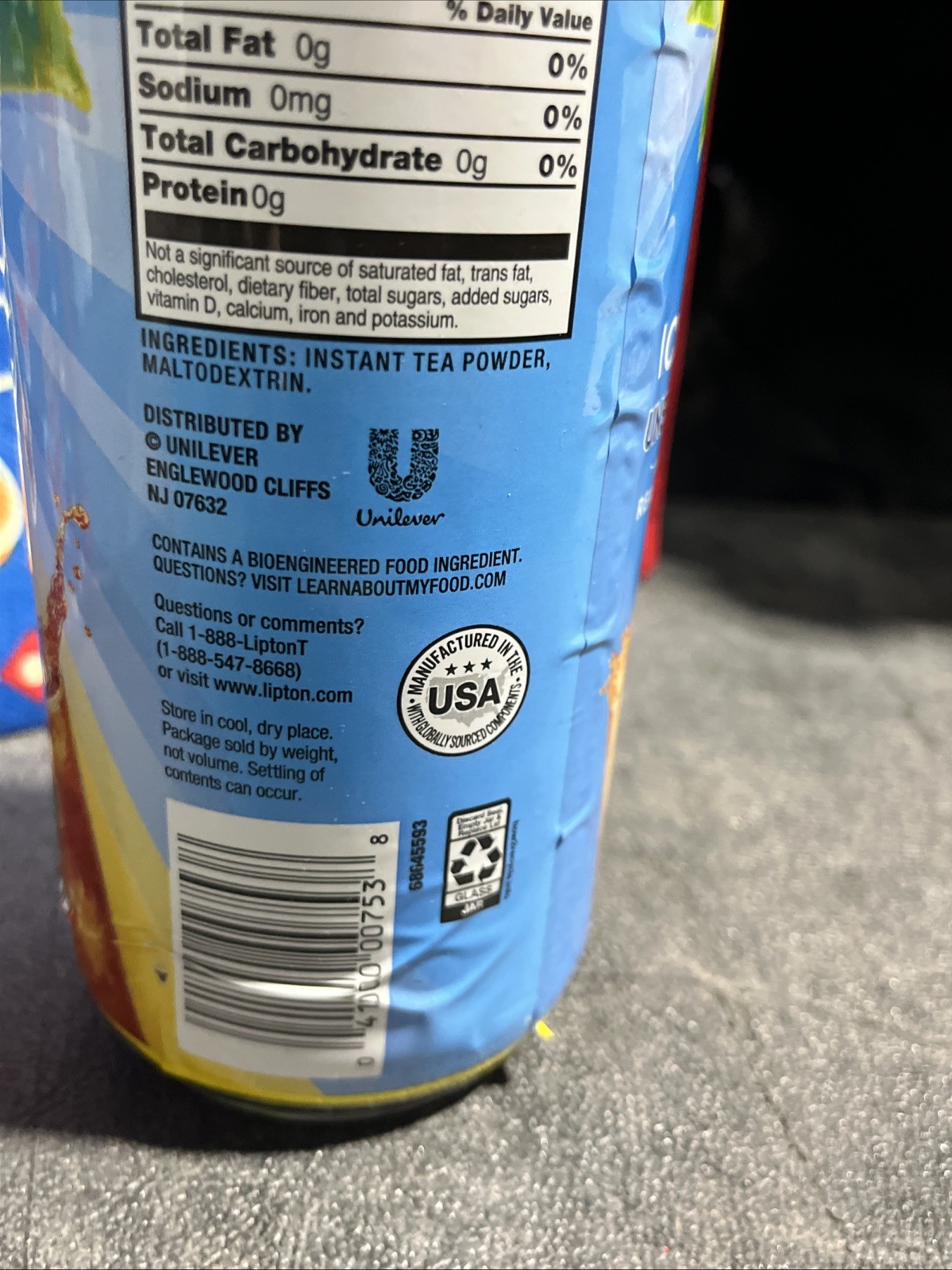 LIPTON ICED TEA UNSWEETENED MAKES 30 QUARTS NT. WT. 3 OZ. MADE W REAL TEA LEAVES