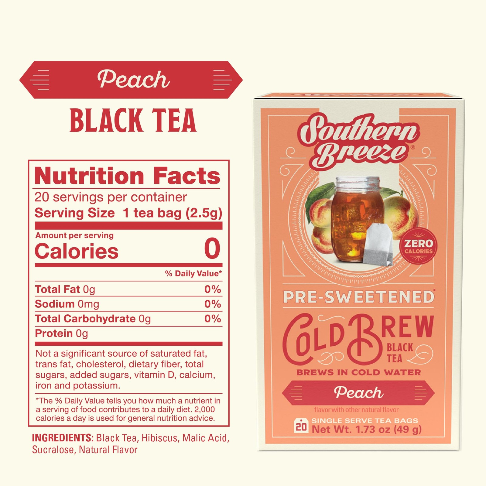 Cold Brew Sweet Tea Peach Iced Tea with Black Tea and Zero Carbs Zero Sugar, …