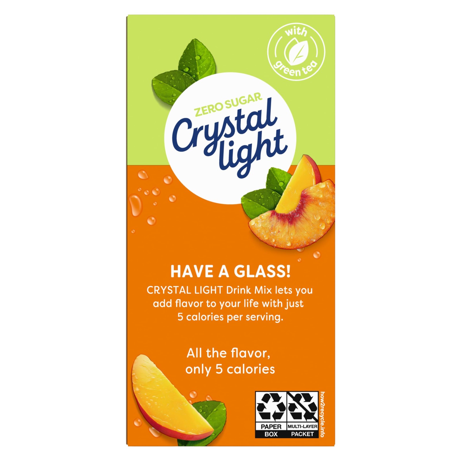 Crystal Light On The Go Peach Mango Green Tea Drink 0.8 Ounce (Pack of 15)