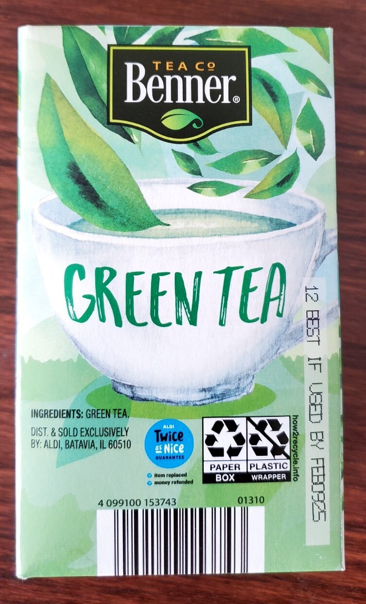 Benner Green Tea 20 bags one box B.B.2/9/2025 Net Wt 1.06oz