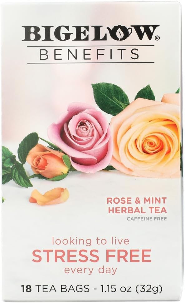 Bigelow RCB01027 Benefits Decaf Rose Mint Tea Bags, 18/Box
