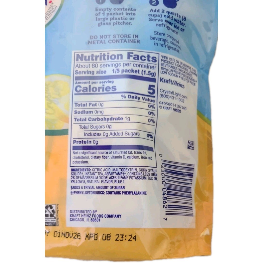 Crystal Light Lemon Iced Tea Powder Drink Mix 16 Packets Low Calorie