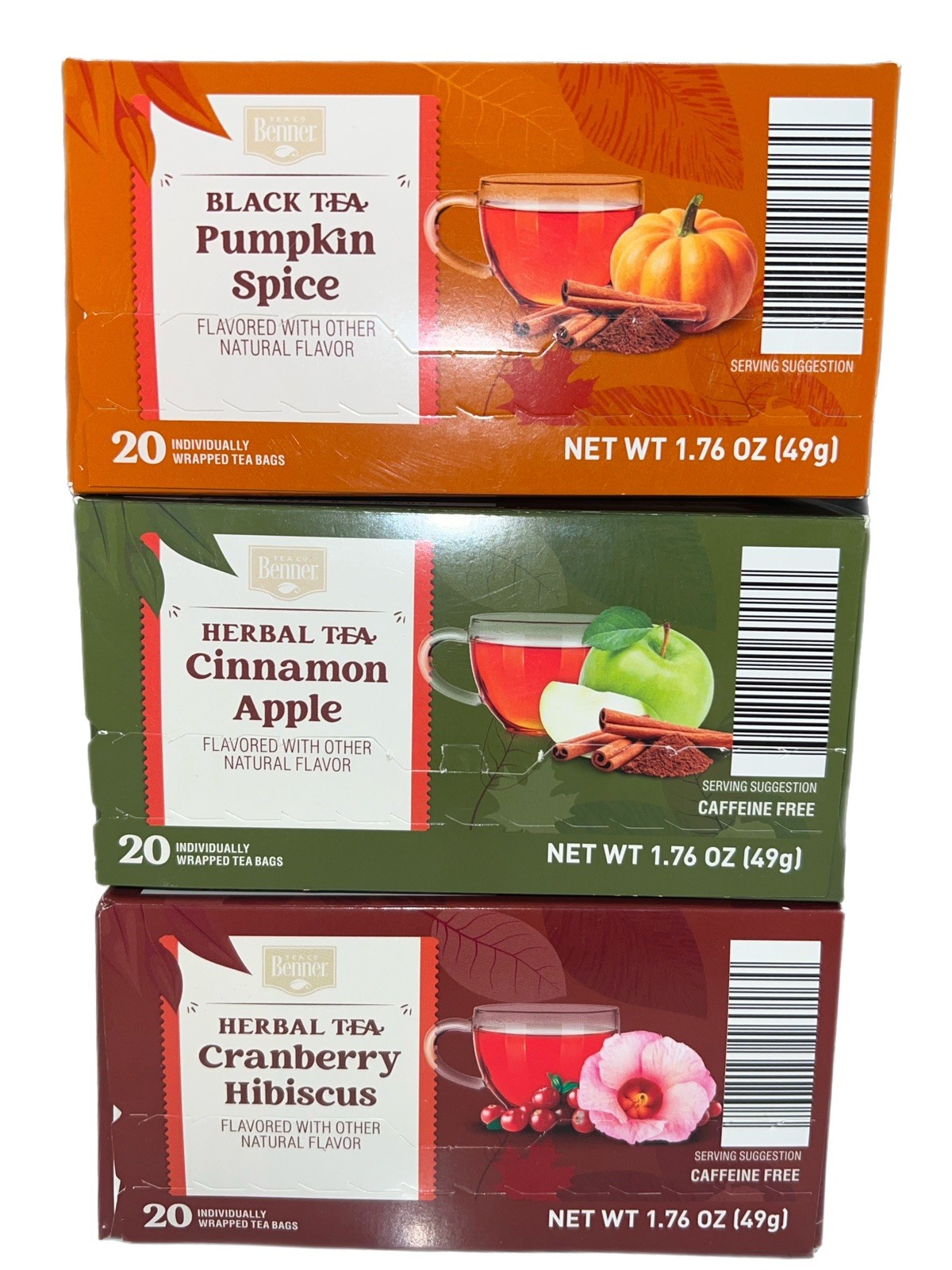 Benner Fall Tea Variety -X3. Pumpkin Spice, Cinnamon Apple, Cranberry Hibiscus