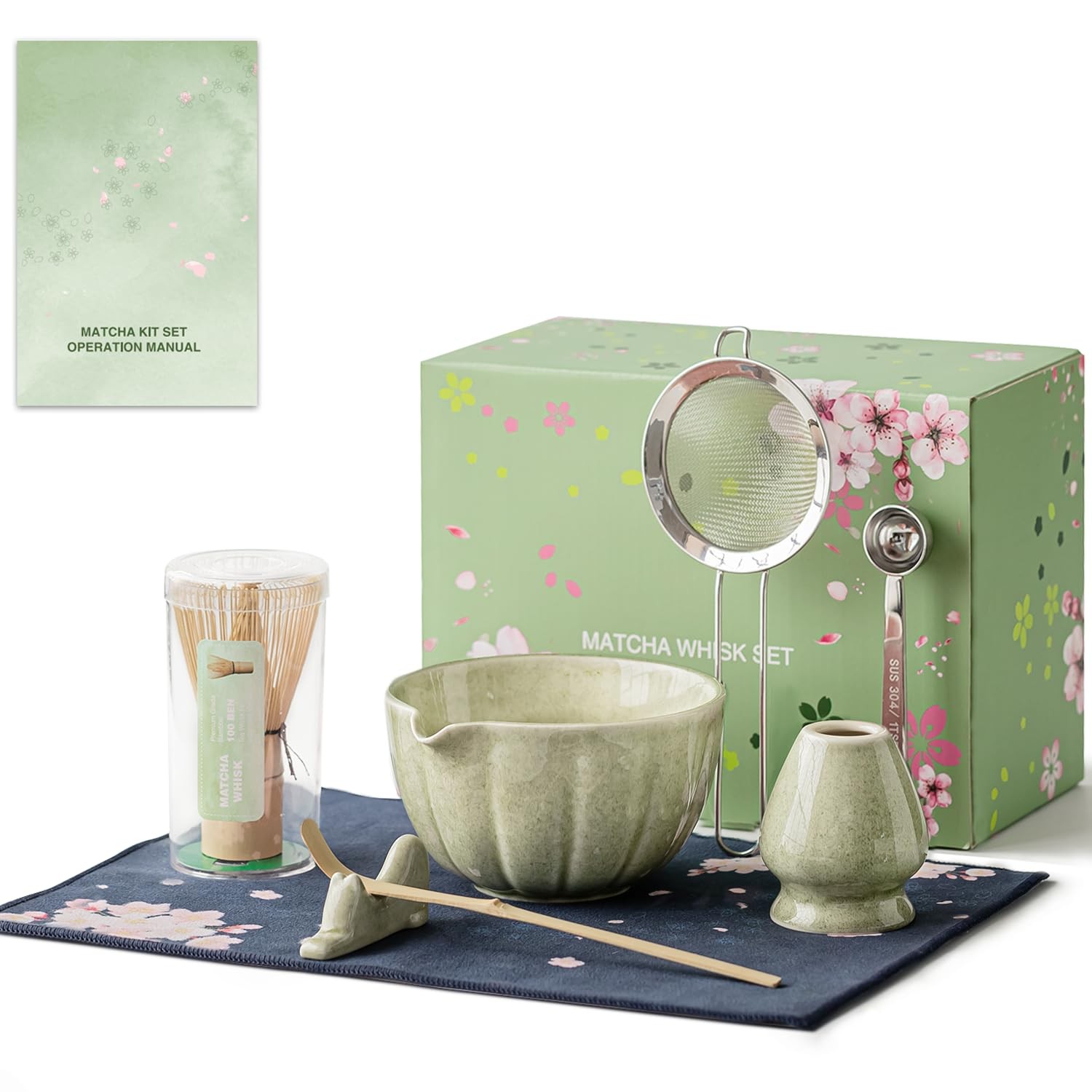 Matcha Whisk Set Ceramic Bowl Tea Ceremony Kit 8 Pc Gift Set for Beginners