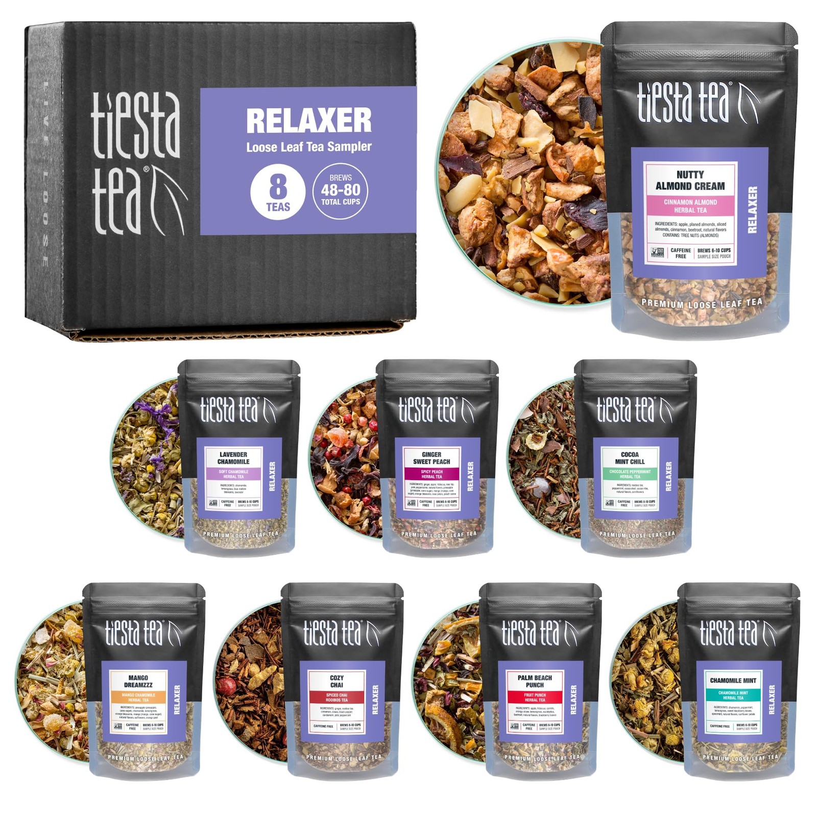 Tiesta Tea Herbal Sampler Set 8 Caffeine Free Loose Leaf Blends for Relaxation