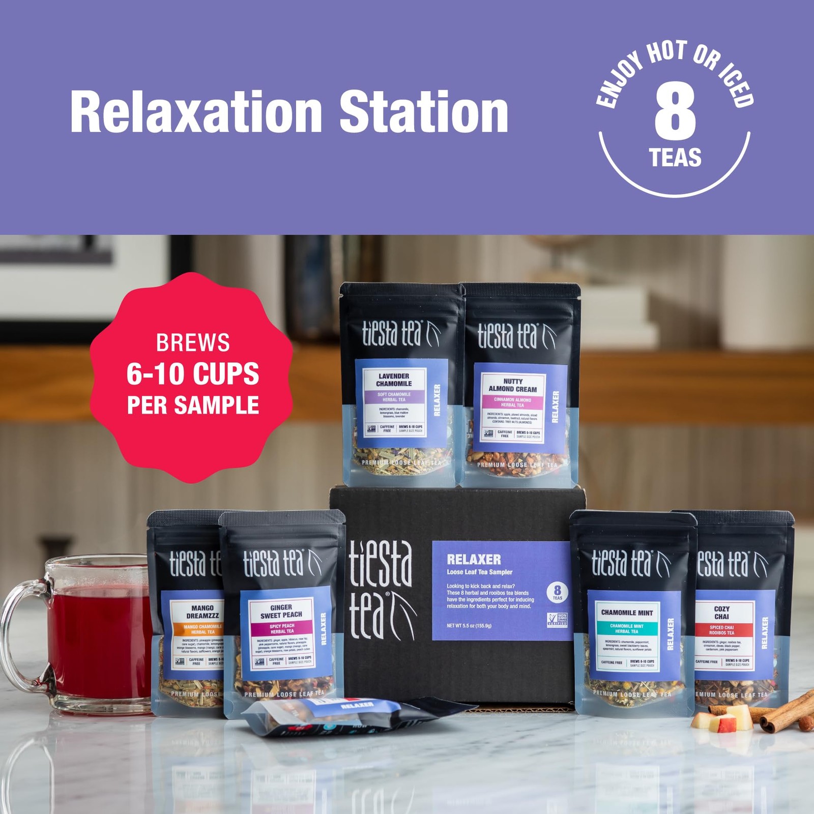 Tiesta Tea Herbal Sampler Set 8 Caffeine Free Loose Leaf Blends for Relaxation