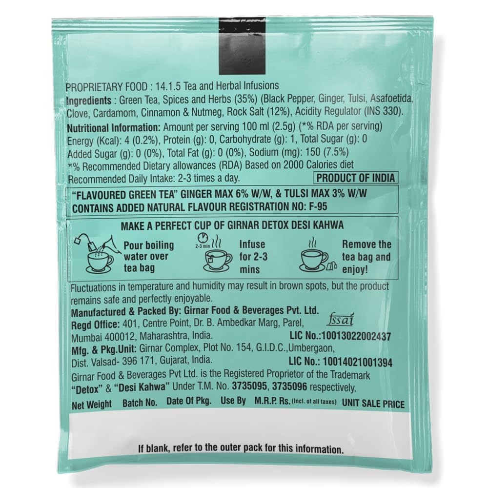 Girnar Kahwa Green Tea 36 Bags 90g Herbal Spiced Detox Tea