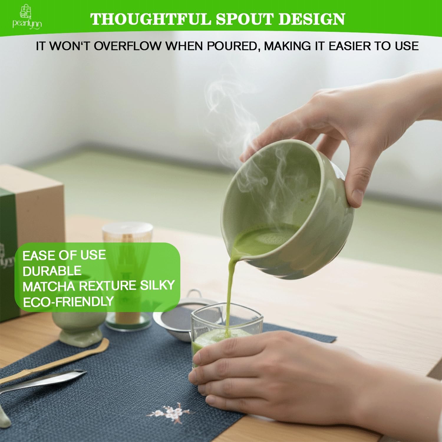 Matcha Whisk Set 10-Pcs – Japanese Matcha Kit with Ceramic Bowl (Spout), Bamb…