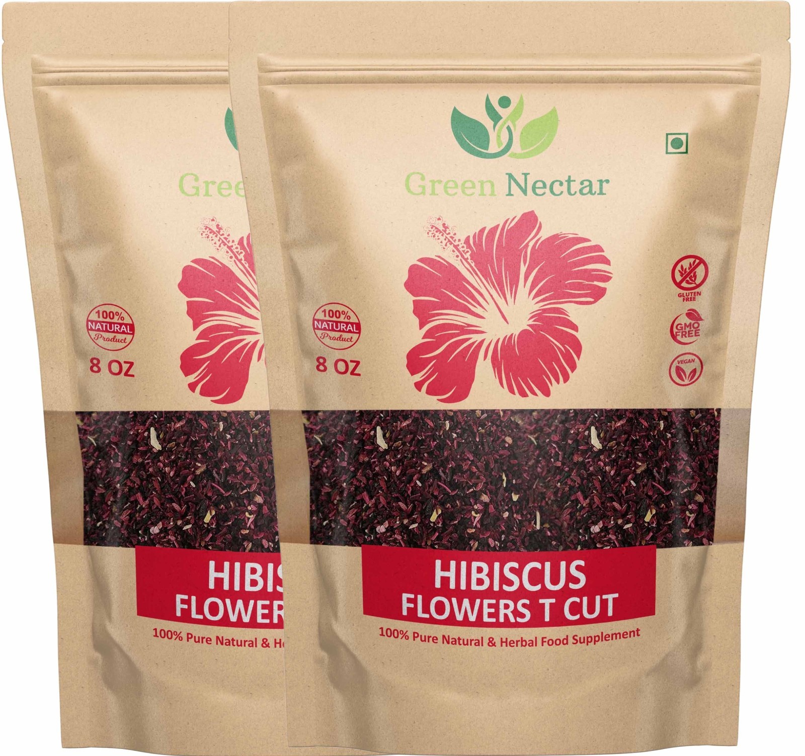 Hibiscus Flowers Tea Cut (Crushed, Dried, 8 OZ) – No Preservatives(1 pack)