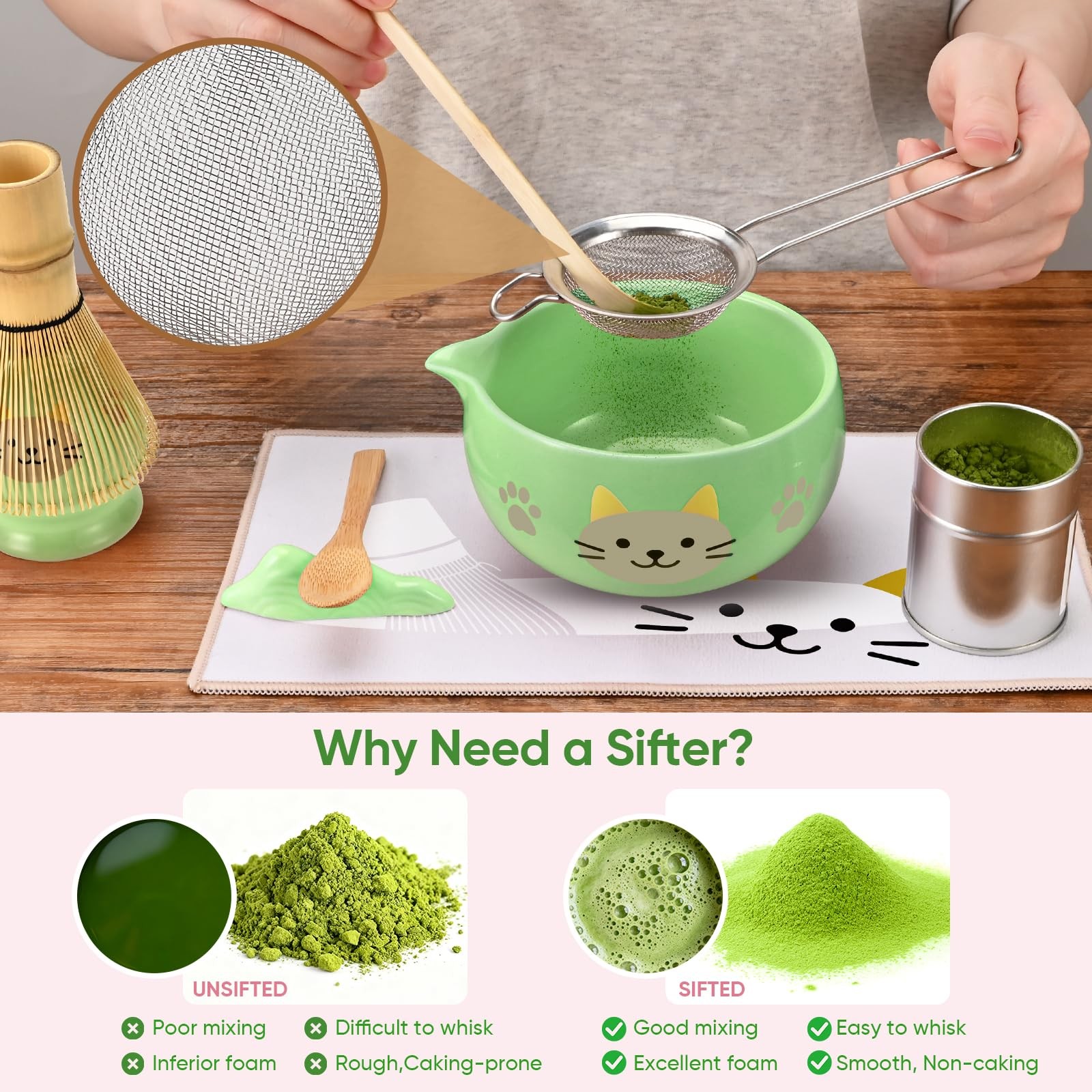 Vanmiya Matcha Whisk Set, 8Pcs Matcha Set for Ceremony, Matcha Whisk and Ceramic