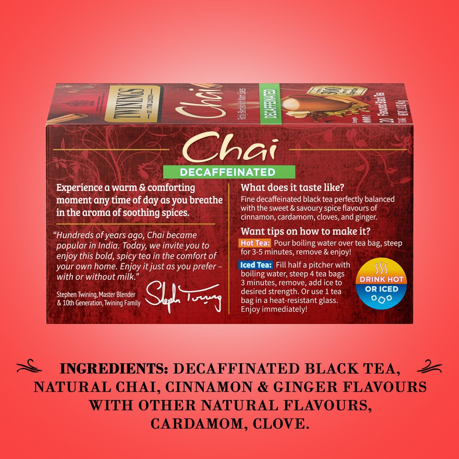 Twinings Decaf Chai Tea 20 Count Bold Spicy Blend with Natural Ingredients