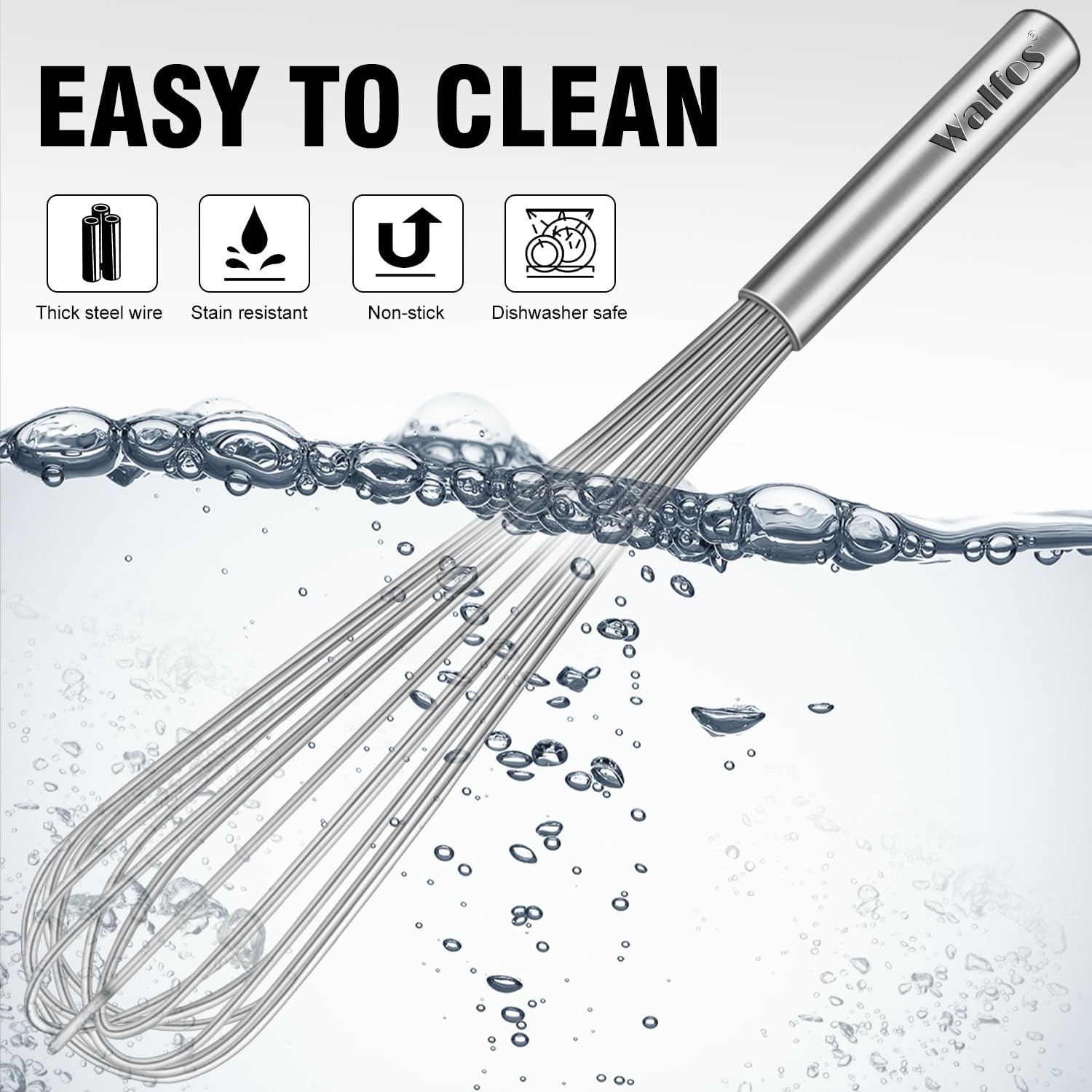 Walfos Whisk,17in Large Whisks, Heavy Duty Stainless Steel 17 in, Silver-1Pcs