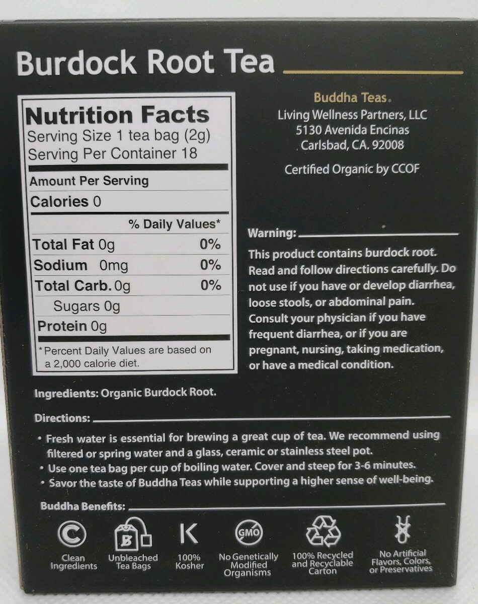 Buddha Teas Certified Organic Burdock Root Tea 18 Tea Bags