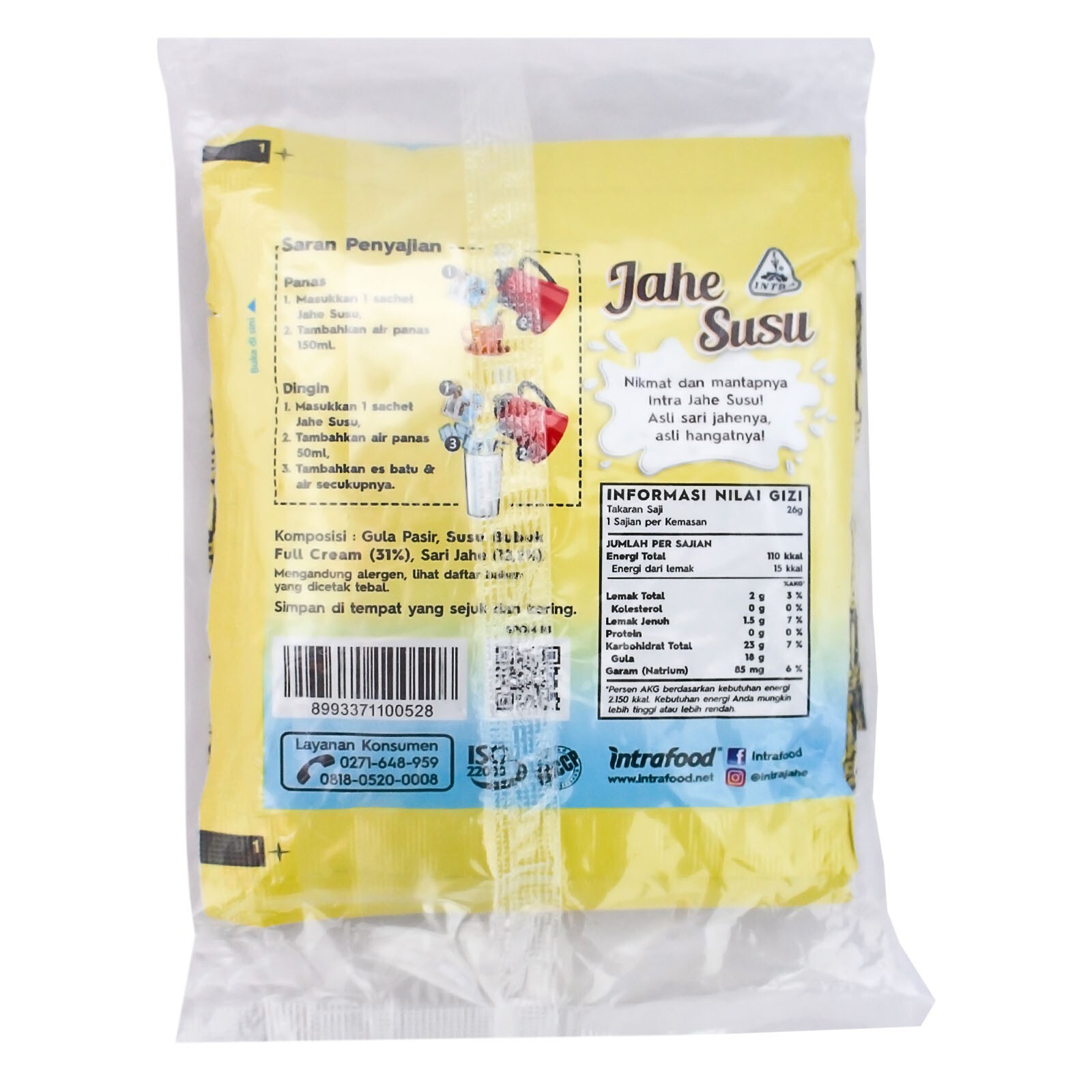 Intrafood Indonesia Ginger Milk Tea Jahe Susu (26g x 5sachets) Pack of 6