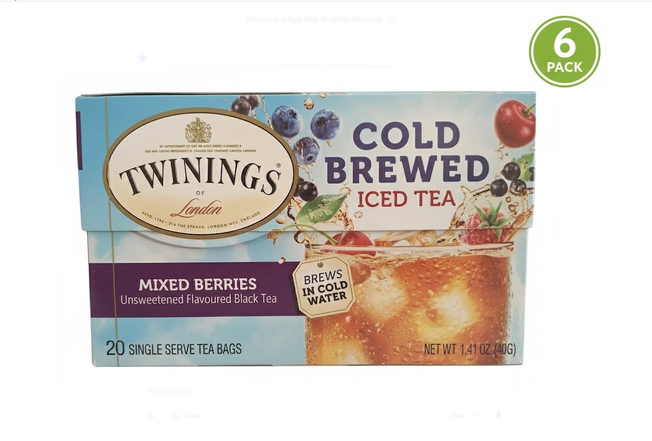 Twinings Mixed Berries Cold Brew Iced Tea Bags, 20 Count (Pack of 6) EXP 2/9/26