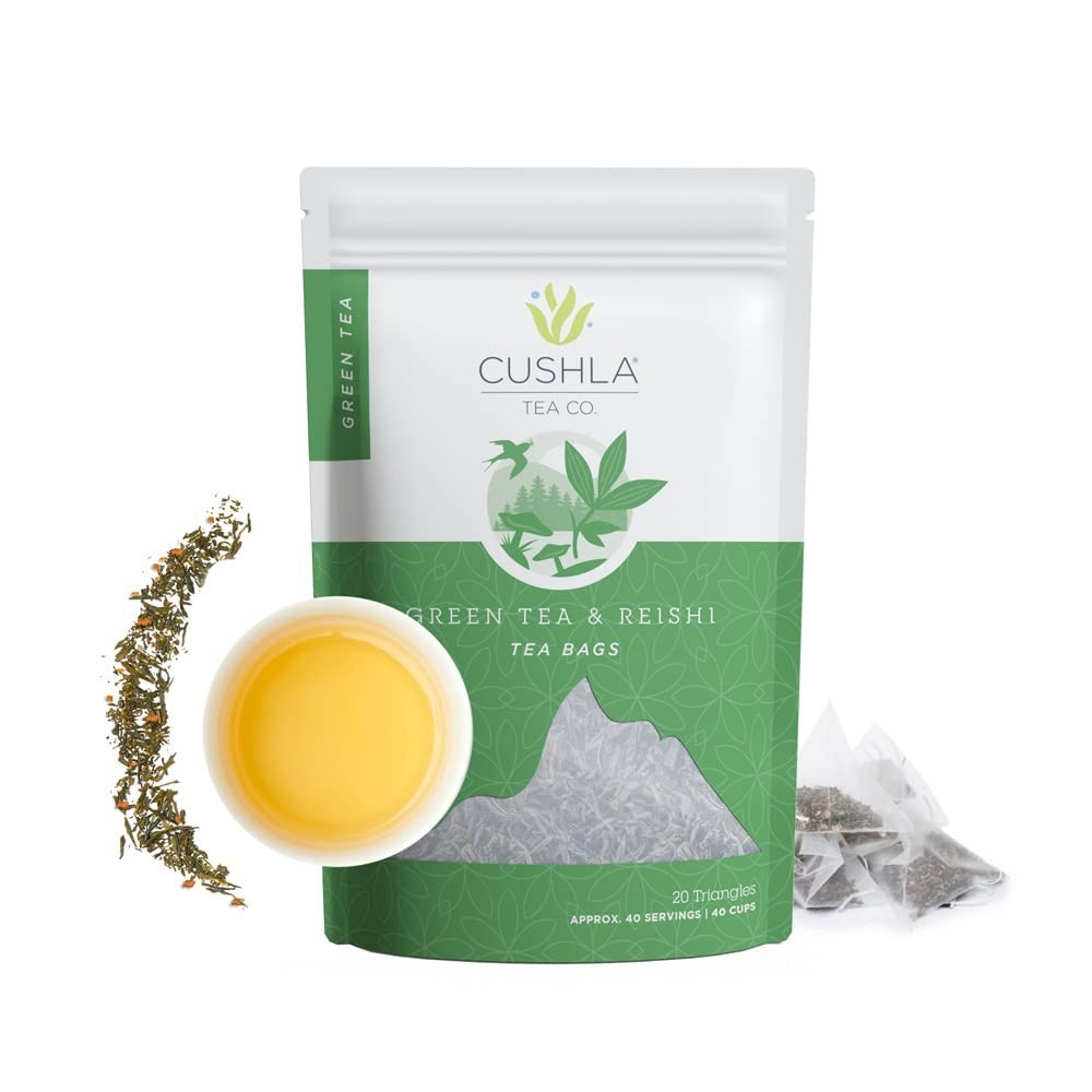 Reishi Mushroom Tea & Premium Green Tea – With Lingzhi, Ganoderma 20 Triangles