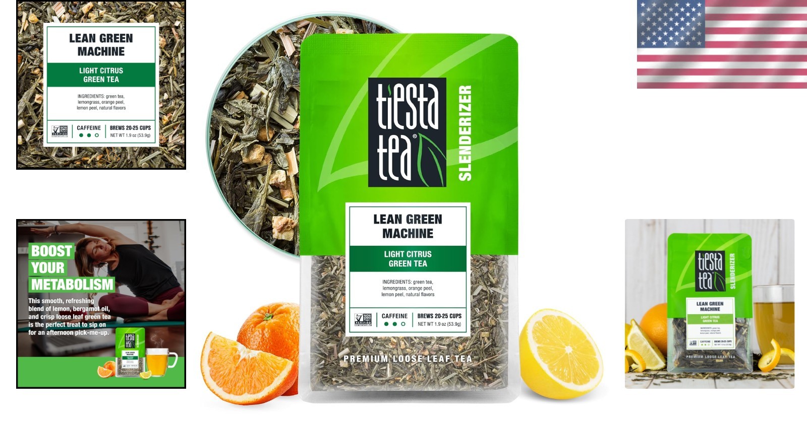 Loose Leaf Lean Green Machine: Light Citrus Tea, 25 Cups in 1.9 Oz Pouch