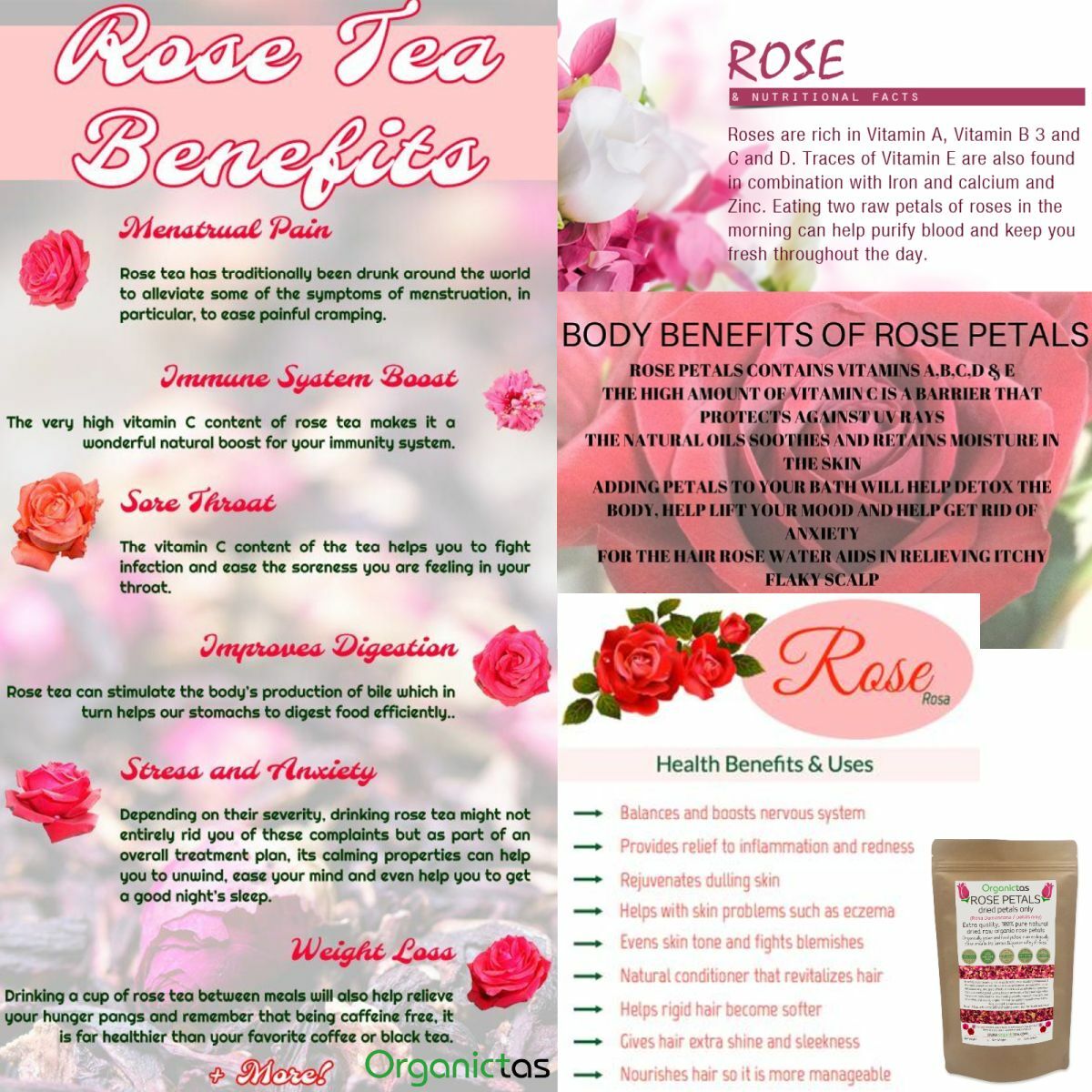 ROSE FLOWER PETALS Tea Organic Edible Infusion Culinary Premium Quality 50/100g