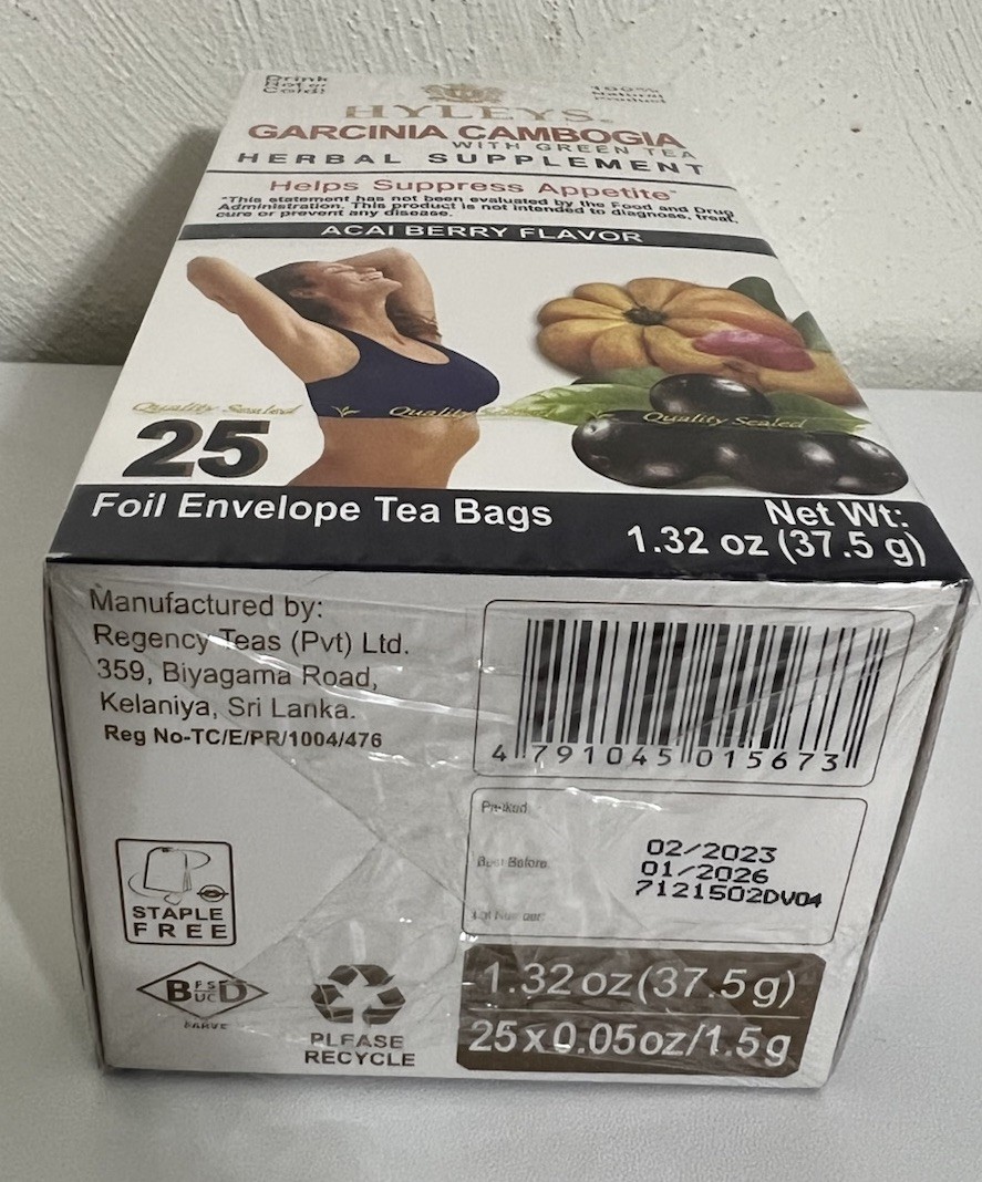 Hyleys Garcinia Cambogia with Green Tea ACAI BERRY Flavor 25 Tea Bags Sealef