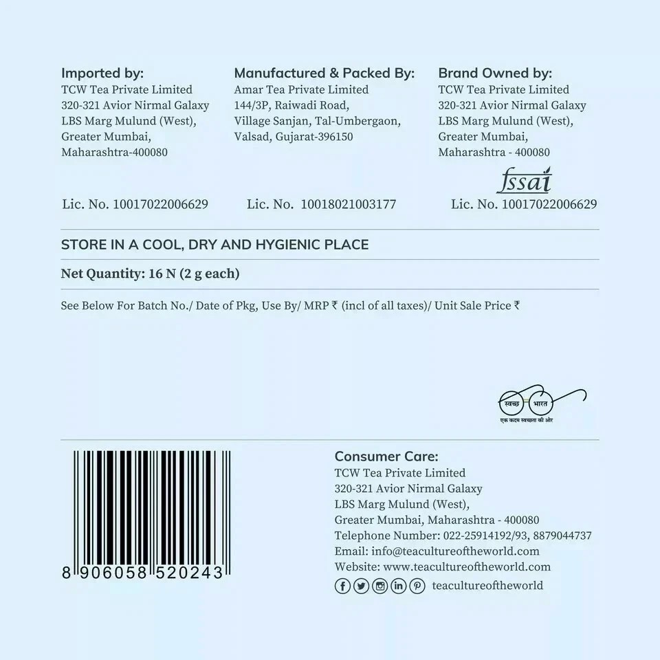 Tea Culture of The World Oriental Oolong Tea , 16 Count , Free Shipping