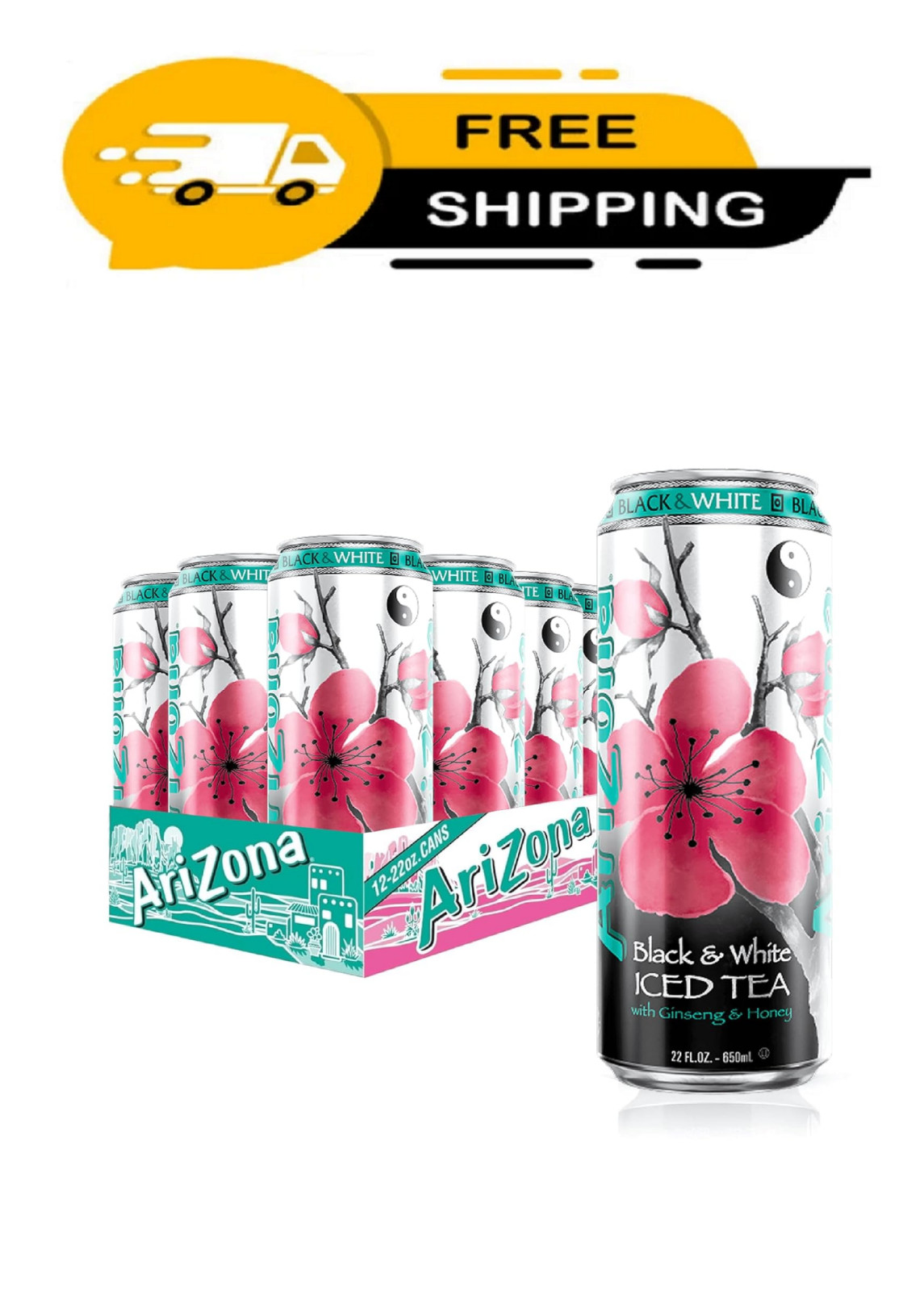 AriZona Black and White Tea – Big Can, 22 Fl Oz (Pack of 12)