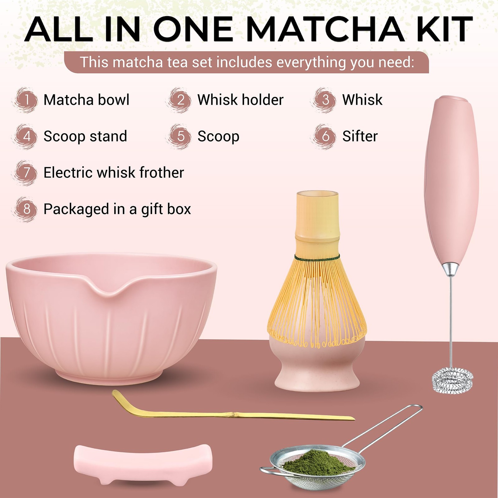 Matcha Whisk Set with Matcha Bowl – Matcha Set Included Electric Frother, Bam.