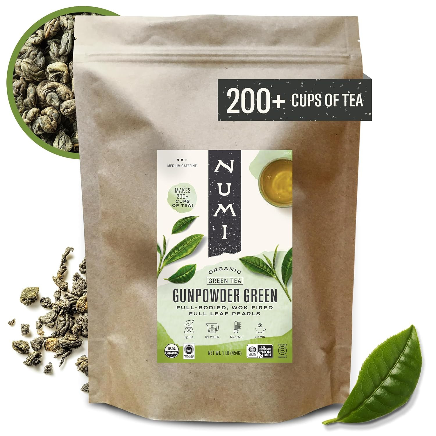 Numi Gunpowder Loose Leaf Green Tea – Organic Tea Leaves – 16 Ounces – Brews 200