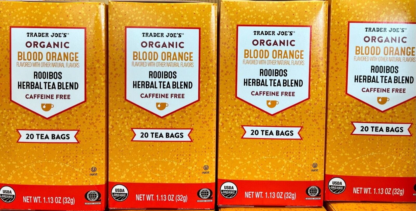 4 BOXES TRADER JOE’S BLOOD ORANGE ROOIBOS HERBAL TEA 80-BAGS