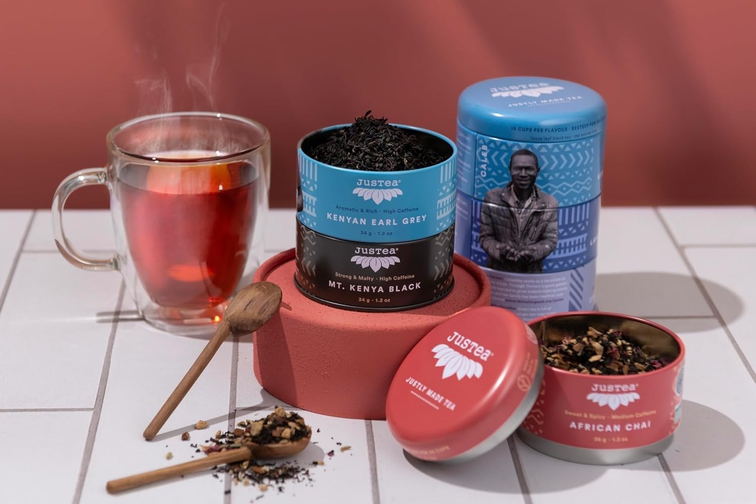 Black Tea Trio | Stacking Tins Variety Pack with Hand Carved Tea Spoon | Loos…