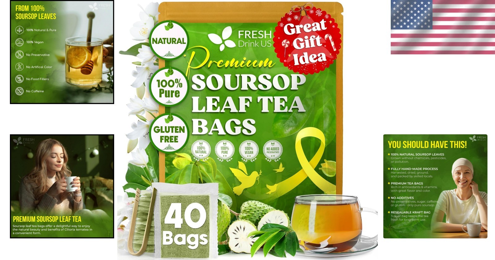 Soursop Graviola Leaf Tea Bags – 40 Natural Bags for Immune Support & Relaxation