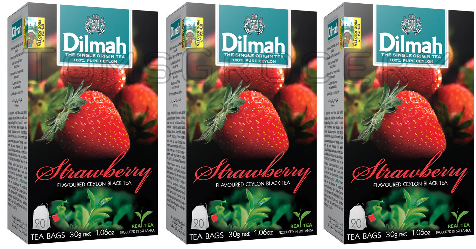 3 DILMAH STRAWBERRY Flavor Ceylon Black Tea Sri Lanka Origin (60 servings)