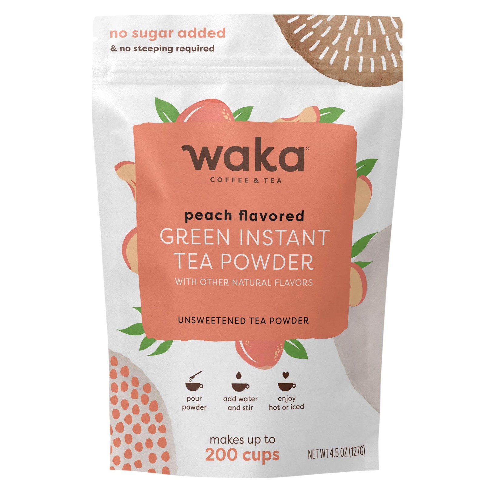 Waka Instant Green Tea Mix, Peach Flavored – 100% 4.5 Ounce (Pack of 1)