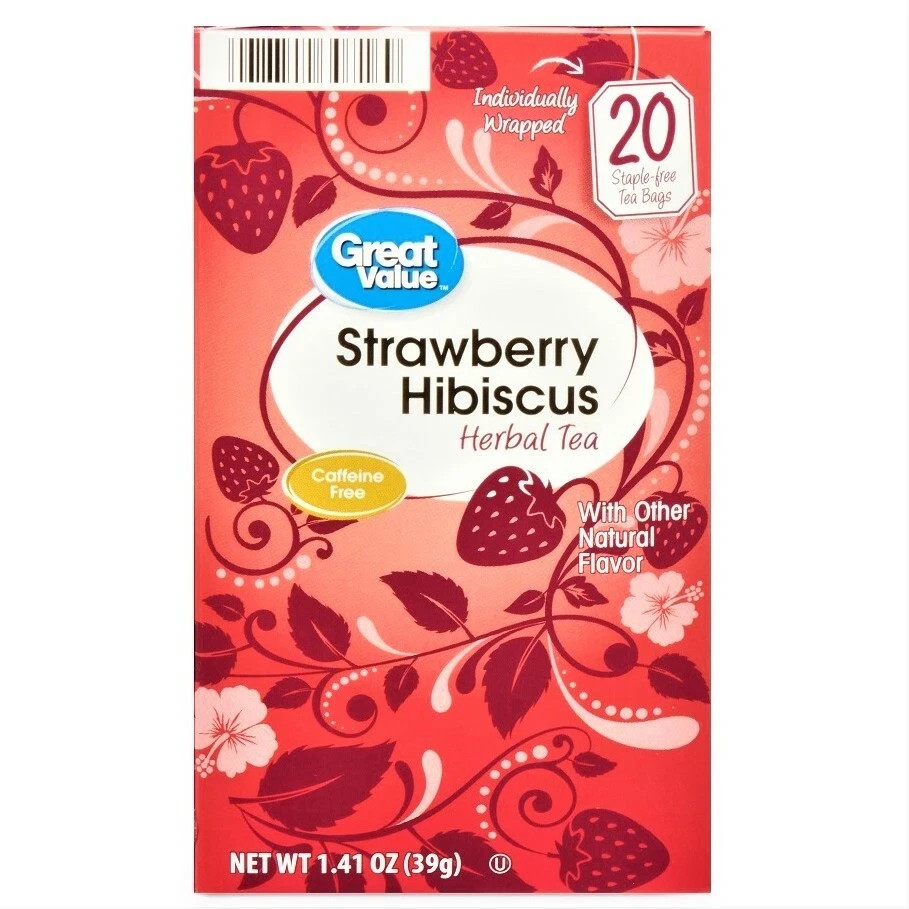 Great Value Strawberry Hibiscus Herbal Tea, 20 Tea Bags (Pack of 2)