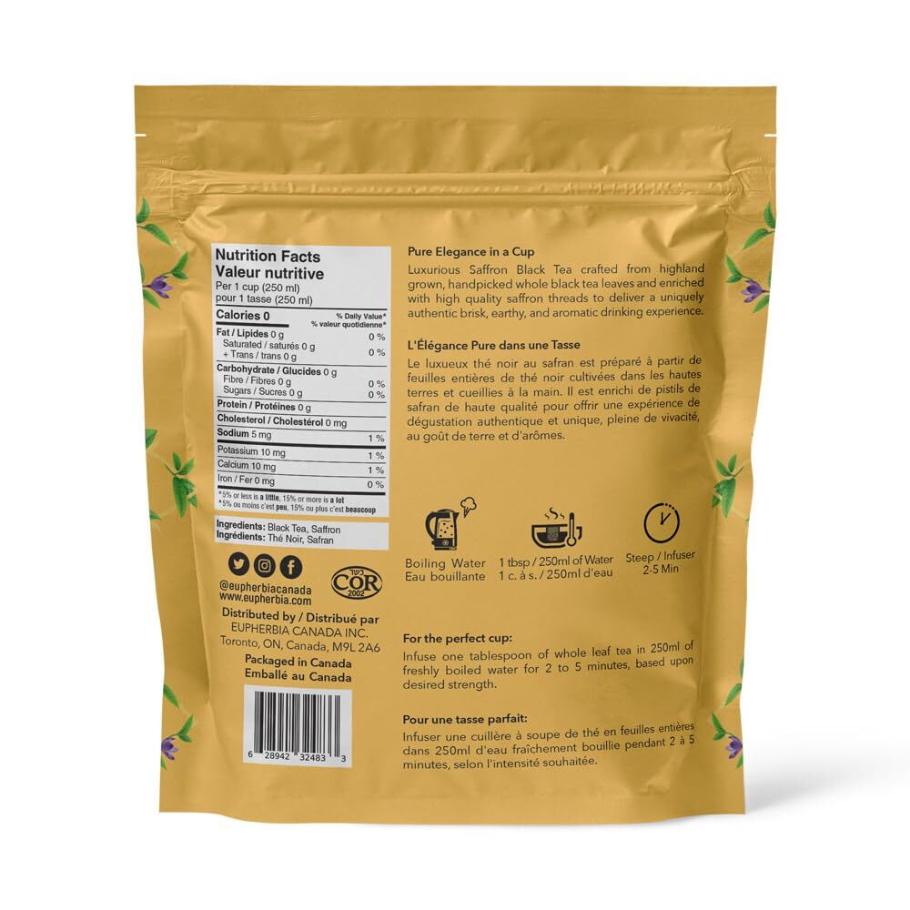 Saffron Black Tea Handpicked Highland Grown Whole Leaf Tea Enriched with 3 Gr…