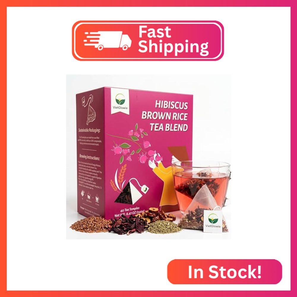VietGlowie 40 Pyramid Hibiscus Brown Rice Tea Bags – Herbal Tea Blend with Jujub