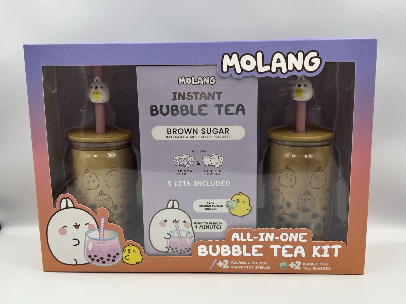 Molang All-In-One Bubble Tea Kit Brown Sugar 6 Milk Tea 6 Tapioca 2 Glasses