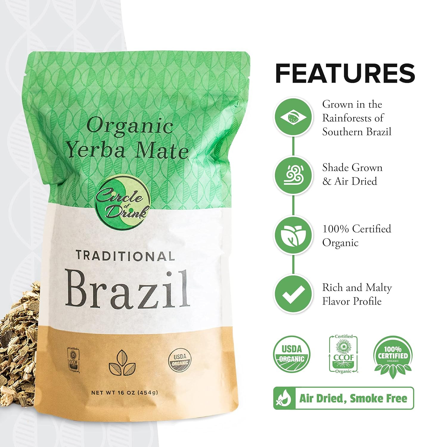 Brazil Traditional Yerba Mate Tea – 100% Certified Organic – Rainforest Shade Gr