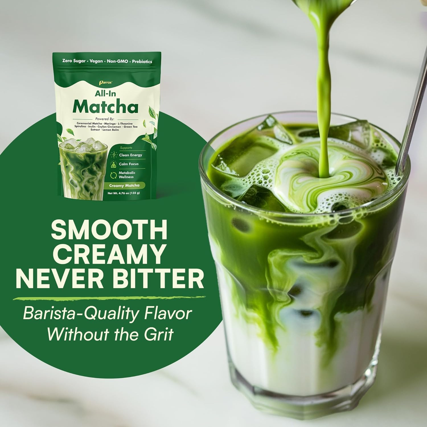Ceremonial Grade Matcha Powder Infused with Moringa, Green Tea Extract, L-Theani