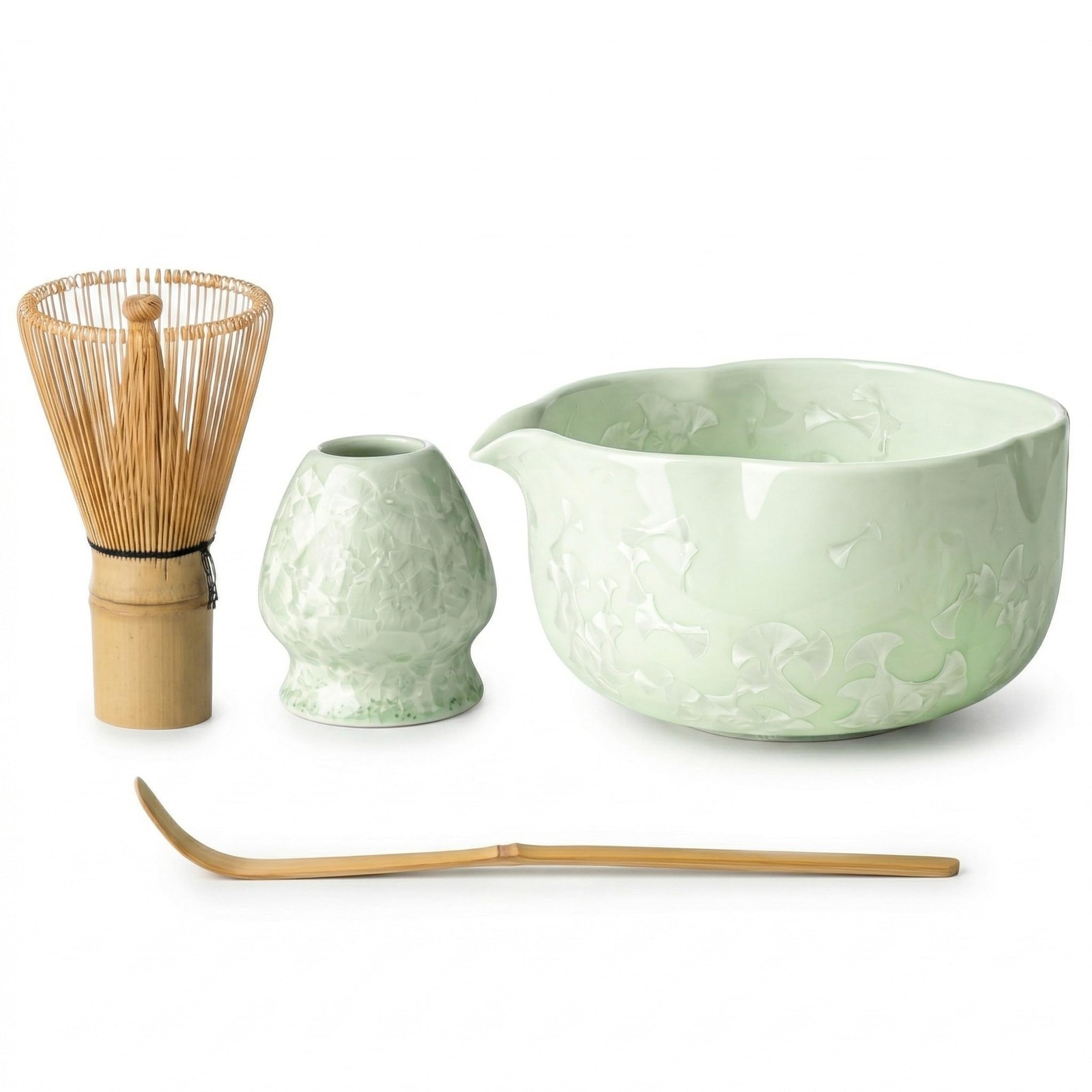 Matcha Whisk Set, 4-Piece Kit with 100-Prong Bamboo Whisk & Ceramic Bowl
