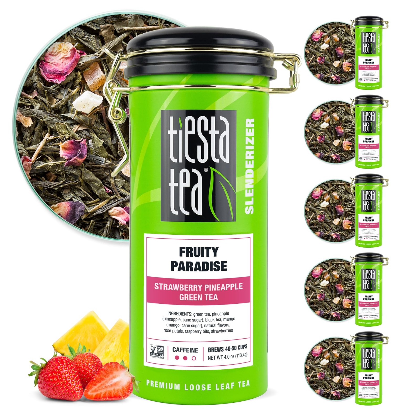 – Fruity Paradise, Loose Leaf, Strawberry Pineapple Green Tea, Premium Medium…
