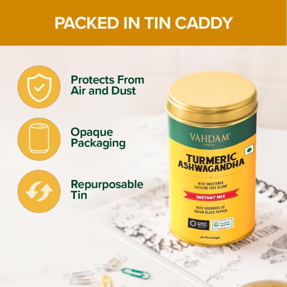 VAHDAM Turmeric Ashwagandha Latte Mix Caffeine Free Golden Milk