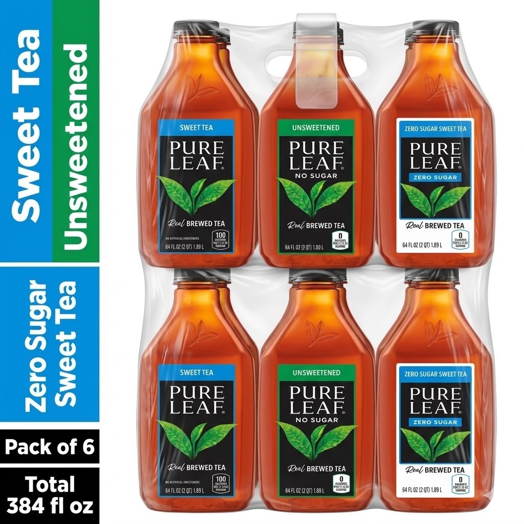 Pure Leaf Sweet Unsweetened Zero Sugar Tea 64oz 6 Pack Variety Drink