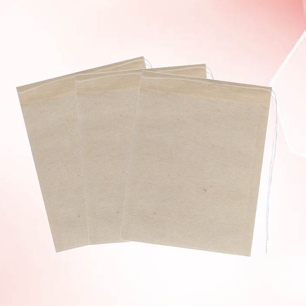 100Pcs Drawstring Tea Bag Set Reusable Food Grade Filter Paper Light Brown
